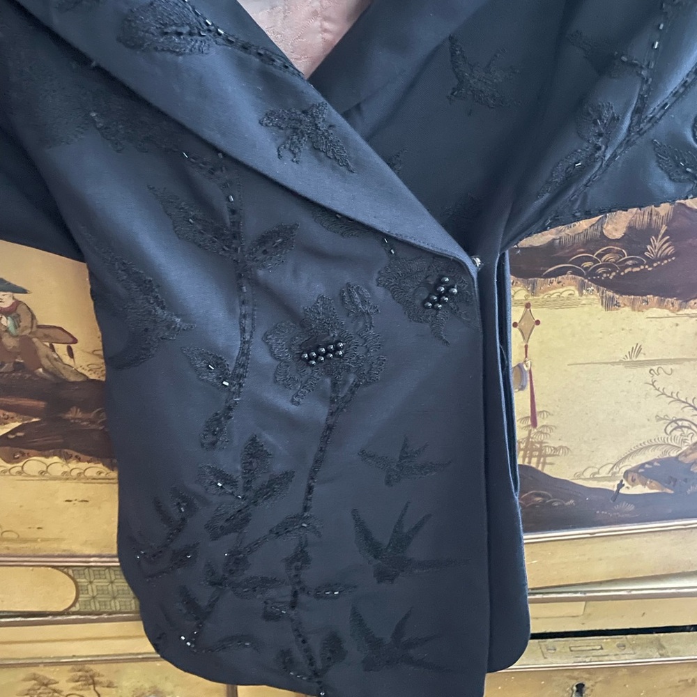 TRACY REESE Black Beaded Embroidered Silk Capelet Wrap Stole Hollywood Glamour M - Picture 4 of 11